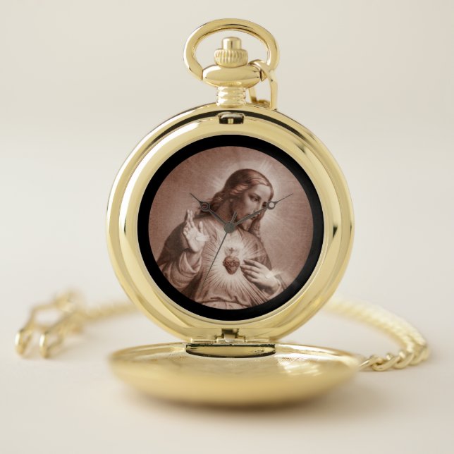 Sacred Heart with Cross Pocket Watch (Inside)