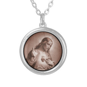 Sacred Heart with Cross Silver Plated Necklace