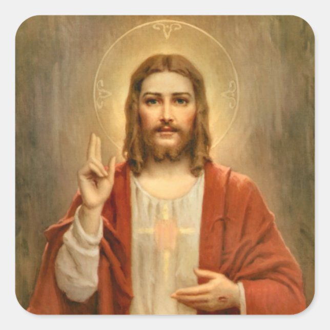 Sacred Heart with Halo Square Sticker (Front)