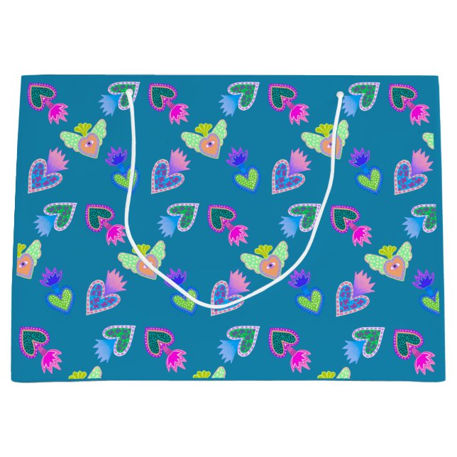 Sacred Hearts Folk Art  Large Gift Bag (Front)