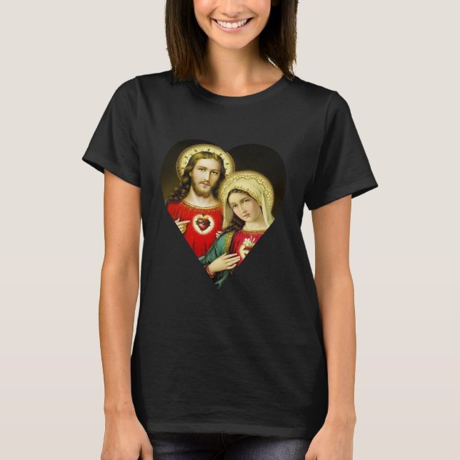 Sacred Hearts Jesus Mary Humorous Big T-Shirt (Front)