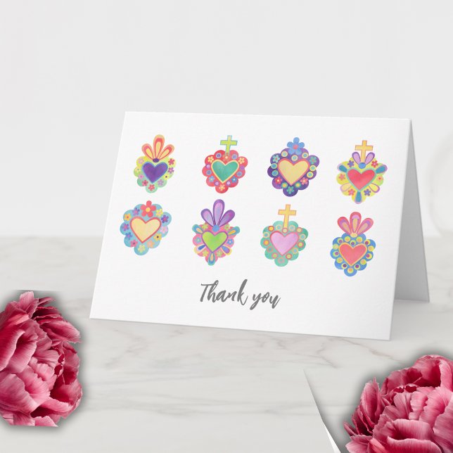 SACRED HEARTS, MEXICAN FOLK THANK YOU CARD (Creator Uploaded)