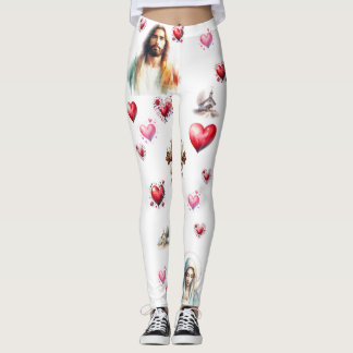 Sacred Hearts of Jesus and Mary – Watercolor Chris Leggings