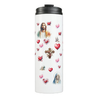 Sacred Hearts of Jesus and Mary – Watercolor Chris Thermal Tumbler