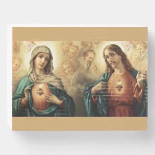 Sacred Hearts of Jesus and Mary Wooden Box Sign