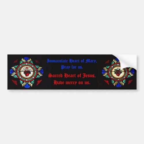 Sacred Hearts of Jesus  Mary Stained Glass Bumper Bumper Sticker