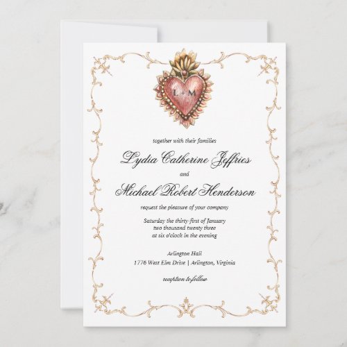 Sacred Heawrt Crest  Monogram Wedding Invitation