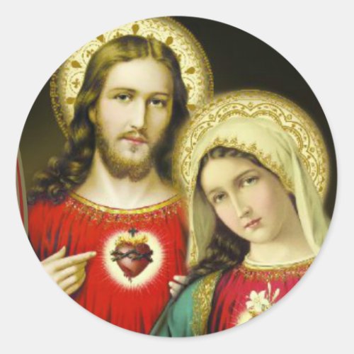 Sacred Immaculate Heart Jesus Mary Classic Round Sticker