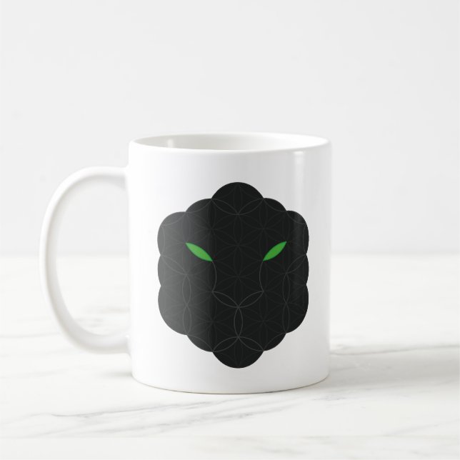 Sacred Jaguar- Face of  Life, Black. Coffee Mug (Left)