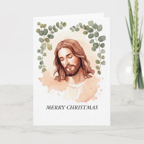 Sacred Jesus &amp; Eucalyptus Peach Watercolor Card