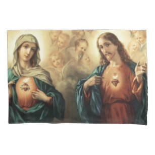 Sacred Jesus Immaculate Heart Mary Angels Cherubs Pillow Case