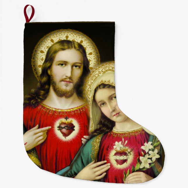 Sacred Jesus Immaculate Heart Mary Large Christmas Stocking (Front)