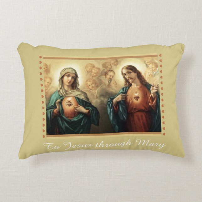 Sacred Jesus Immaculate Heart Mary Personalize Accent Pillow (Front)