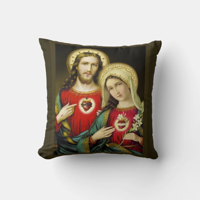 Sacred Jesus Immaculate Heart Mary Throw Pillow (Front)