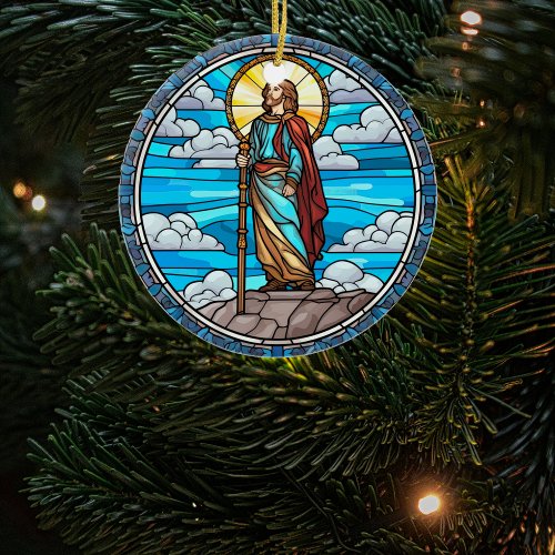 Sacred Jesus Stained Glass Christmas Ceramic Ornament
