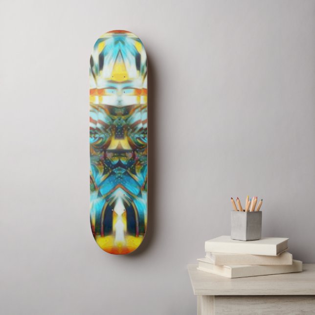Sacred Light Wave Mask light blue yellow orange Skateboard (Wall Art)