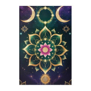 Sacred Lotus Moon Mandala – Celestial Aura Acrylic Print