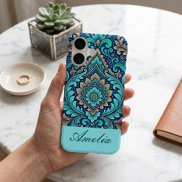 Sacred Mandala Spirituality Navy Blue Teal Damasks iPhone 17 Case