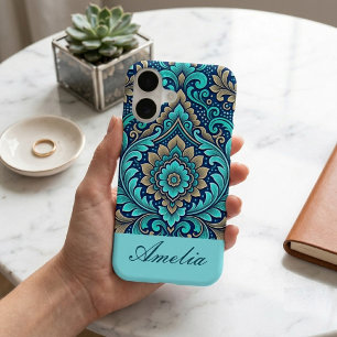 Sacred Mandala Spirituality Navy Blue Teal Damasks iPhone 17 Case