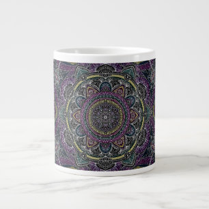 Sacred mandala stars and lace purple and black giant coffee mug
