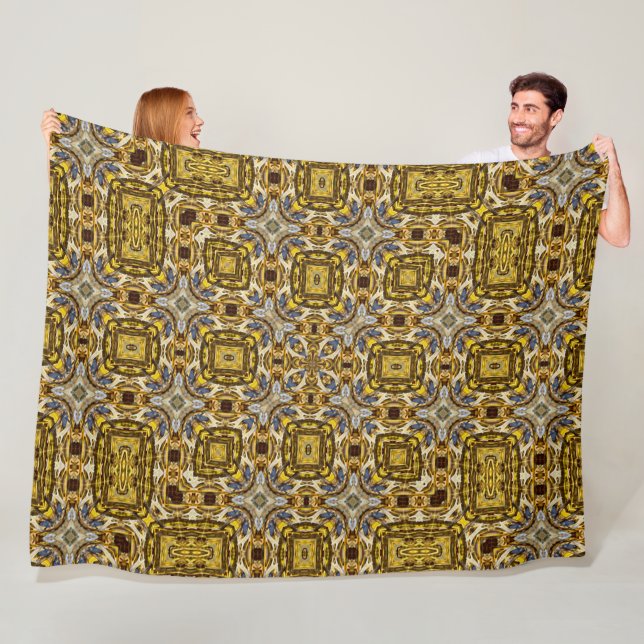 Sacred Mayan Gold Topaz Pattern Quilt Fleece Blanket (In Situ)