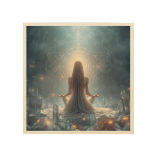 Sacred Meditation Crystal Sanctuary Wood Wall Art