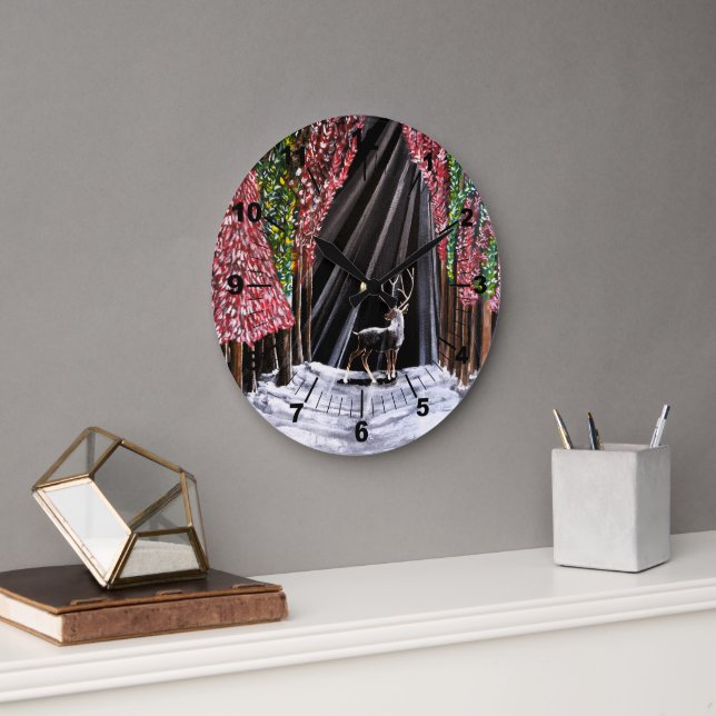 Sacred Messenger of Nara Painting by Alfred Fox Large Clock (Office)