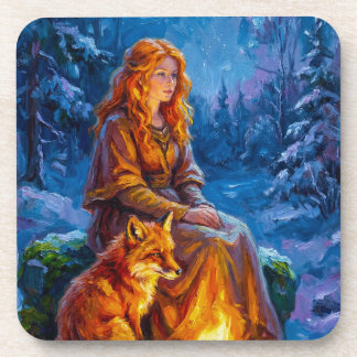 Sacred Nature: Celtic Goddess Brigid Art on Canvas Beverage Coaster