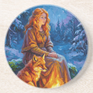 Sacred Nature: Celtic Goddess Brigid Art on Canvas Coaster