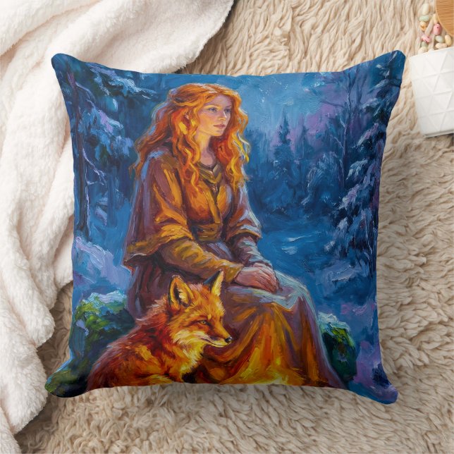 Sacred Nature: Celtic Goddess Brigid Art on Canvas Throw Pillow (Blanket)