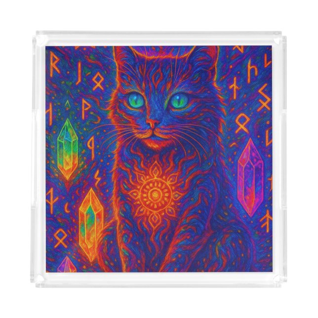 Sacred Neon Cat Acrylic Tray (Front)