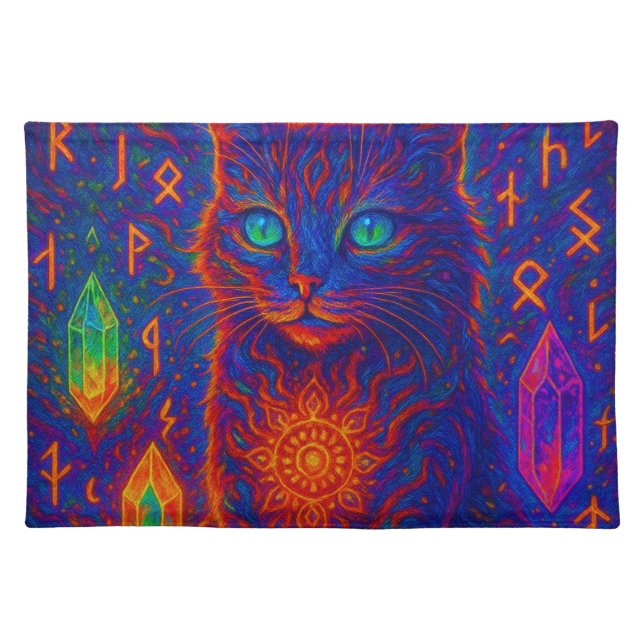 Sacred Neon Cat Cloth Placemat (Front)