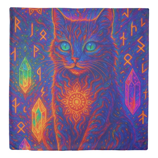 Sacred Neon Cat Duvet Cover (Front)