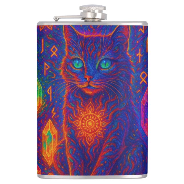 Sacred Neon Cat Flask (Front)