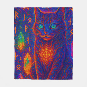 Sacred Neon Cat Fleece Blanket