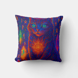 Sacred Neon Cat Throw Pillow