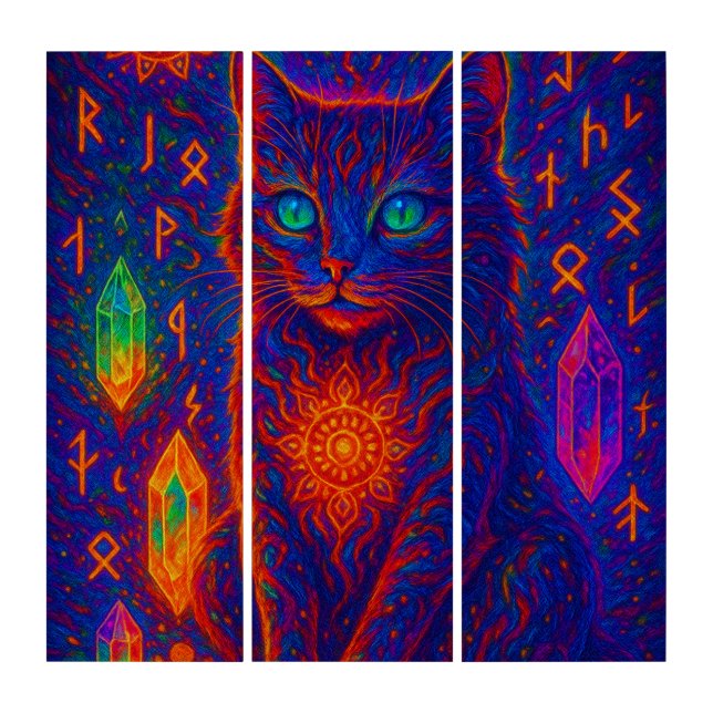 Sacred Neon Cat Triptych (Front)