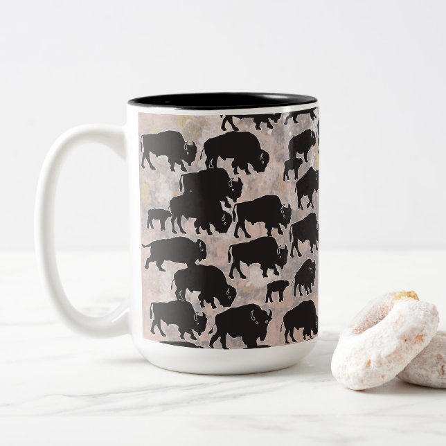 Sacred New Mexico Buffalo Two-Tone Coffee Mug (With Donut)