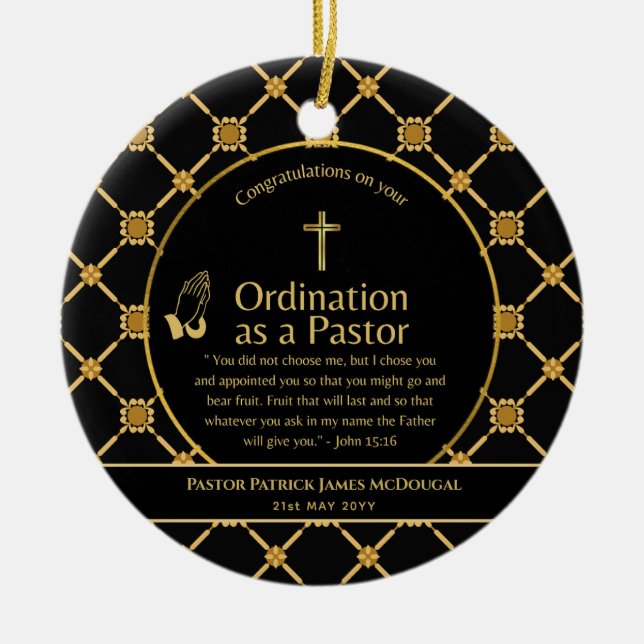 Sacred Newly Ordained Pastor Bible Verse Custom Ceramic Ornament (Front)