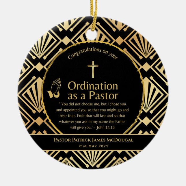Sacred Newly Ordained Pastor Bible Verse Custom Ceramic Ornament (Front)