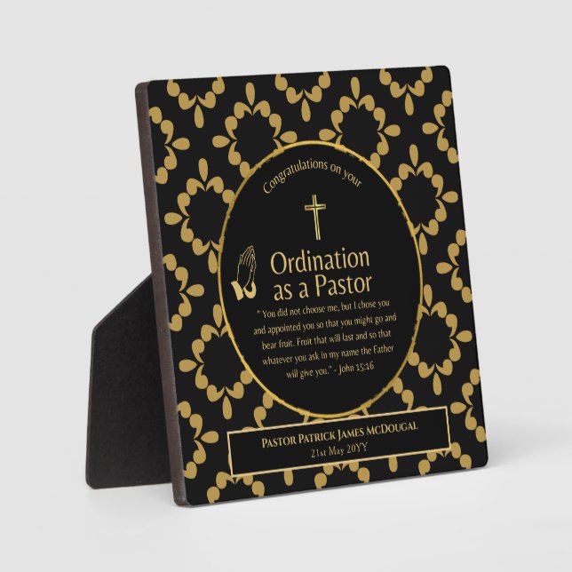 Sacred Newly Ordained Pastor Personalized Gift Plaque (Front)