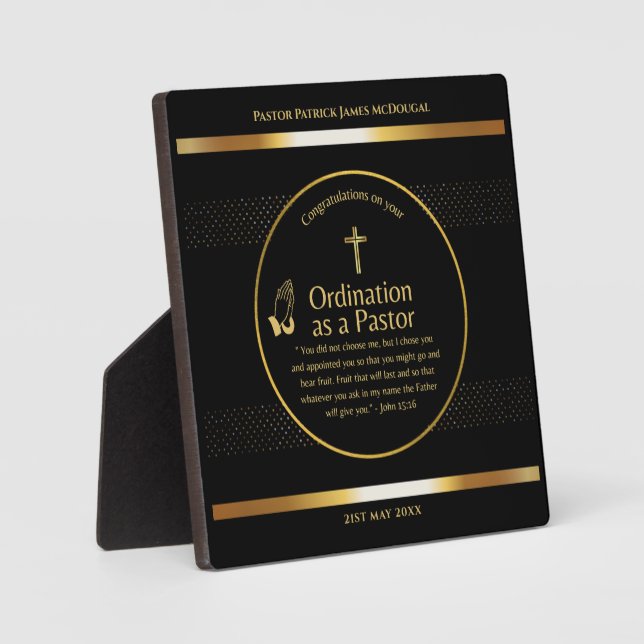 Sacred Newly Ordained Pastor Personalized Gift Plaque (Front)