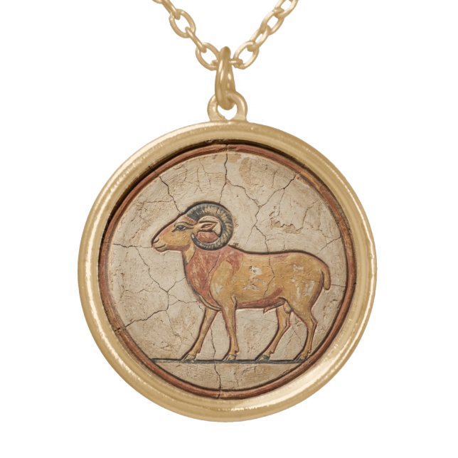 Sacred Ram of Khnum: Ancient Egyptian Amulet Gold Plated Necklace (Front)