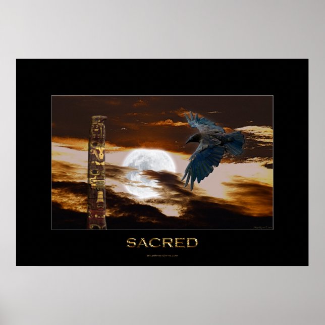 SACRED Raven, Moon & Totem Pole Art Poster (Front)