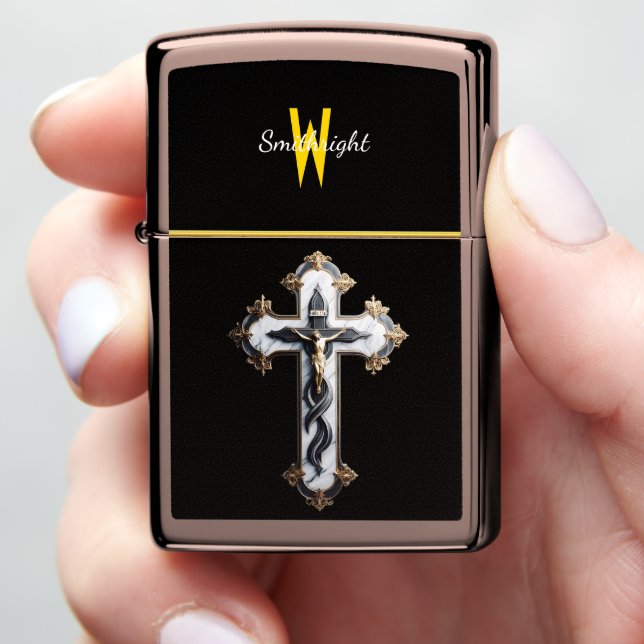 Sacred Remembrance: Cross Bearing Crucifix Zippo Lighter (In Hand)