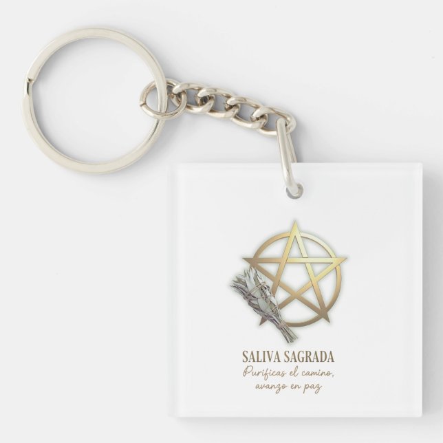 Sacred sage with golden Pentacle Keychain (Front)