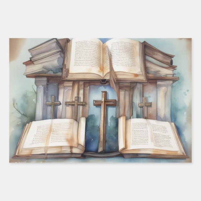 Sacred Scriptures & Cross Wrapping Paper Sheets (Front)