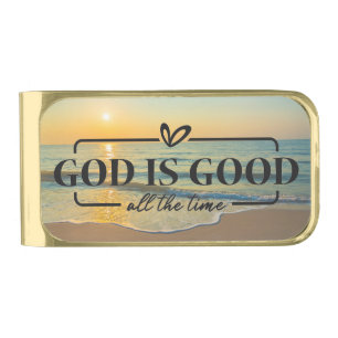 Sacred Shoreline: A Sunset Reminder of Grace Gold Finish Money Clip