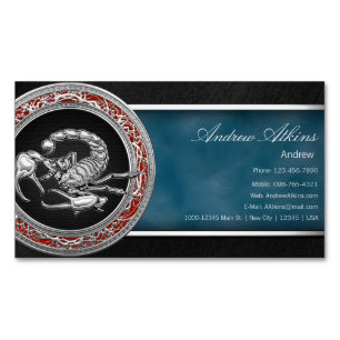 Sacred Silver Scorpion on Black Business Card Magnet