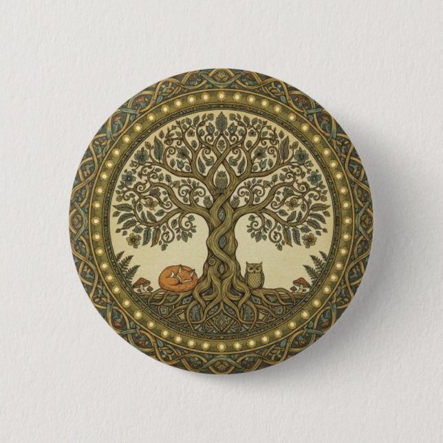 Sacred Tree of Life Celtic Art Button (Front)